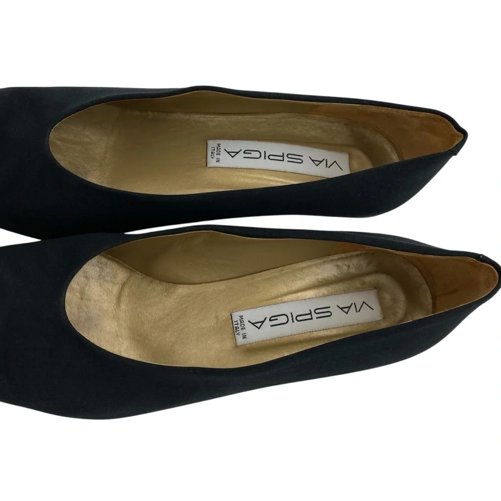 Vintage Via Spiga Fabric Upper Classic Block Heel Pointy Toe Heels